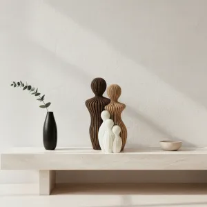 Familie beeldjes - 25CM - Papa & mama met 3 kinderen - Bruin, Mokka en Wit