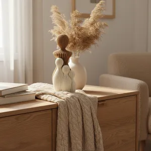 Familie beeldjes - 25CM - Mama met 3 kinderen - Bruin, Mokka en Wit