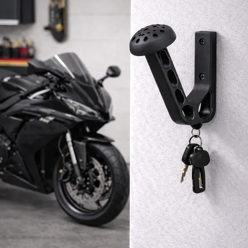 Motor helm houder inclusief haakje voor sleutels | Zwart