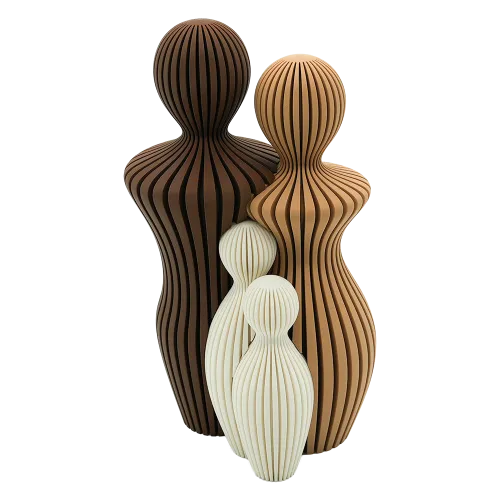 Familie beeldjes | 15CM | Papa & mama met 2 kinderen | Bruin, Mokka en Wit