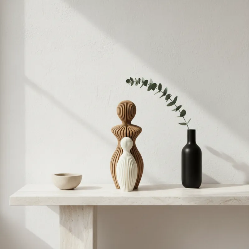 Familie beeldjes - 25CM - Mama met 1 kind - Bruin, Mokka en Wit