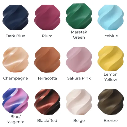 Een raster van zestien stippen in verschillende kleuren: zwart, donkerblauw, pruim, groen, ijsblauw, rosegoud, mint, champagne, terracotta, roze, citroengeel, paars, blauwgroen, blauwmagenta, zwartroo