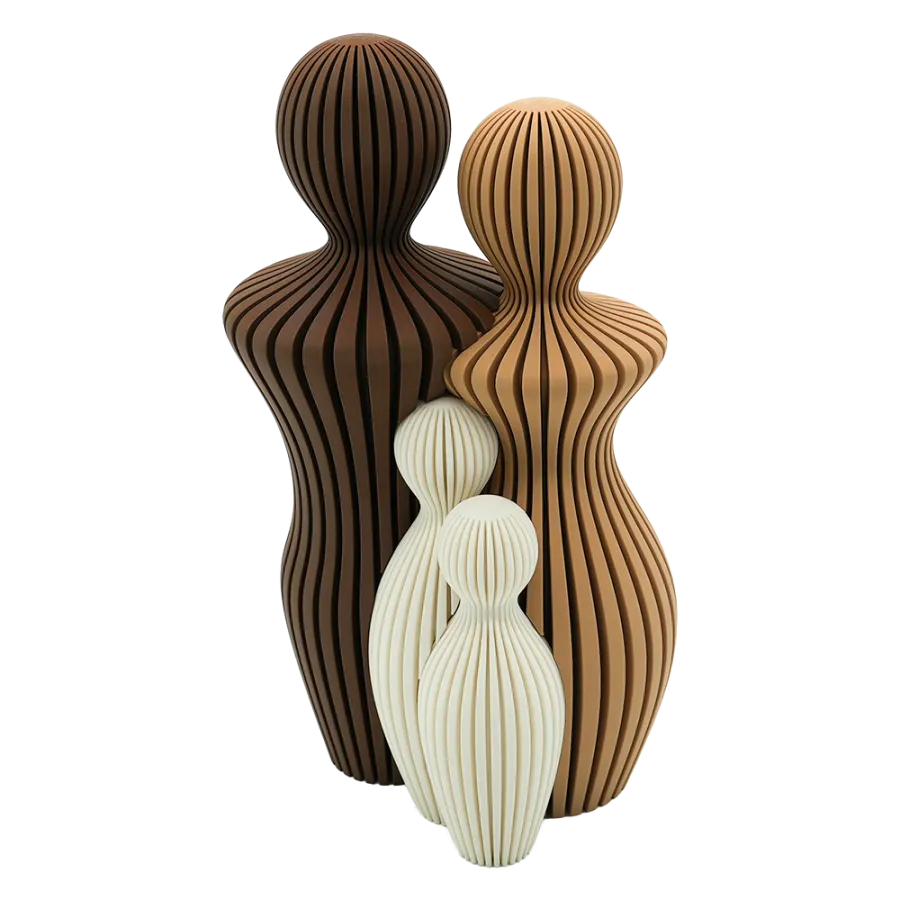 Familie beeldjes - 25CM - Papa & mama met 2 kinderen - Bruin, Mokka en Wit