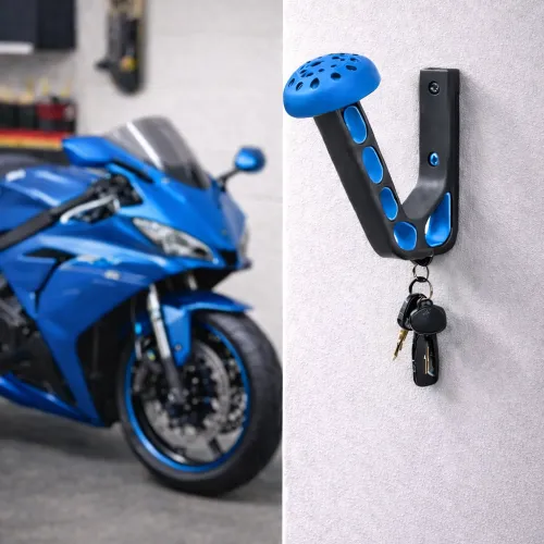 Motor helm houder inclusief haakje voor sleutels | Blauw