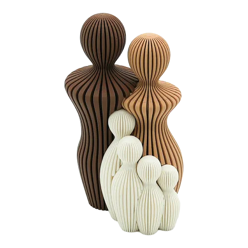 Familie beeldjes | 25CM | Papa & mama met 4 kinderen | Bruin, Mokka en Wit